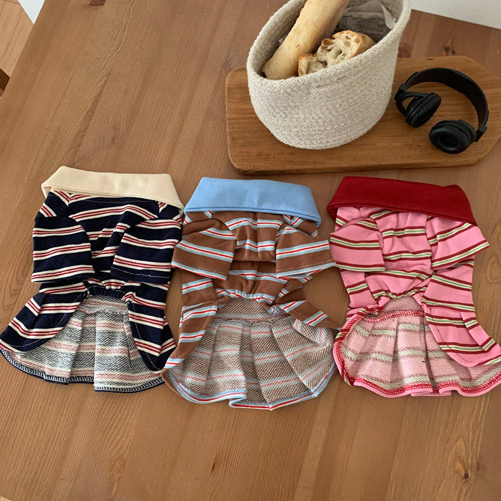 【予約】カラーストライプワンピース〈Frei〉韓国 韓国犬服 ドッグウェア