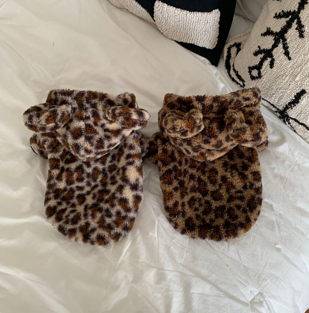 【予約】クマ耳ヒョウ柄モコモコアウター〈Frei〉韓国 韓国犬服 ドッグウェア