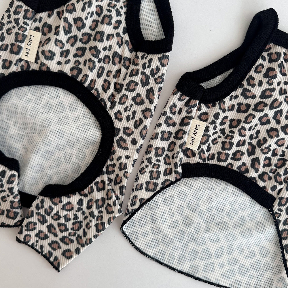 【予約】ヒョウ柄キャミソール／オールインワン〈LazyPet〉 韓国 韓国犬服 ドッグウェア