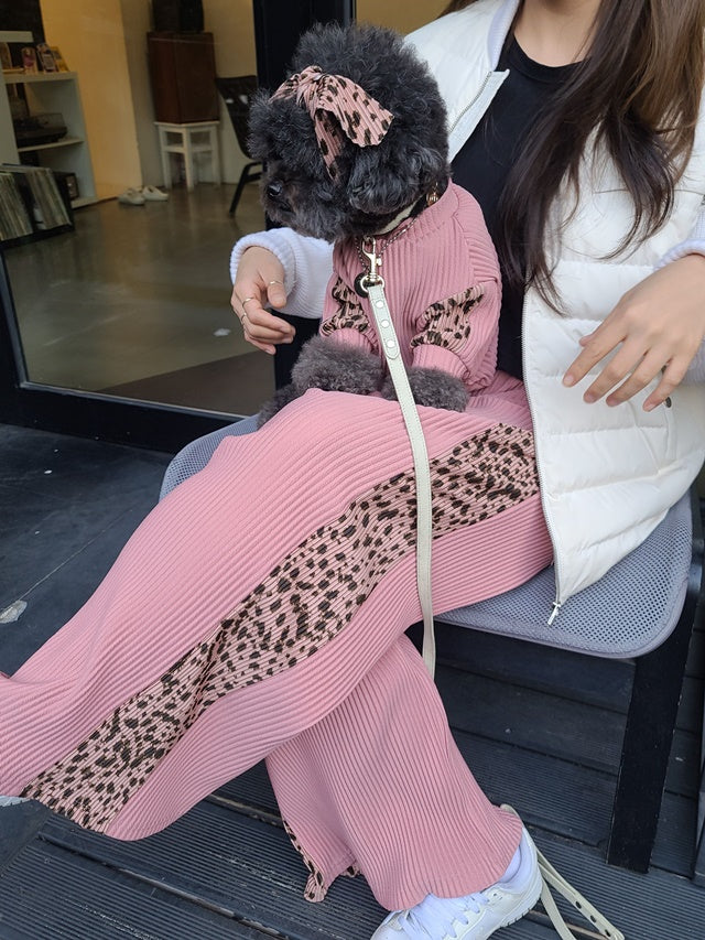 【予約】ヒョウ柄パンツ＆トップス　オソロ　リンクコーデ　ワンコとペアルック〈nounnou〉韓国 韓国犬服 ドッグウェア