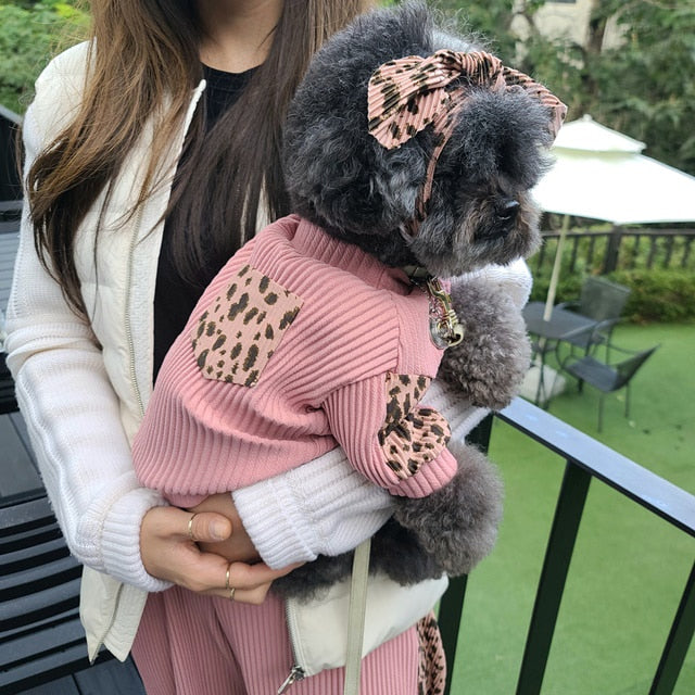 【予約】ヒョウ柄パンツ＆トップス　オソロ　リンクコーデ　ワンコとペアルック〈nounnou〉韓国 韓国犬服 ドッグウェア