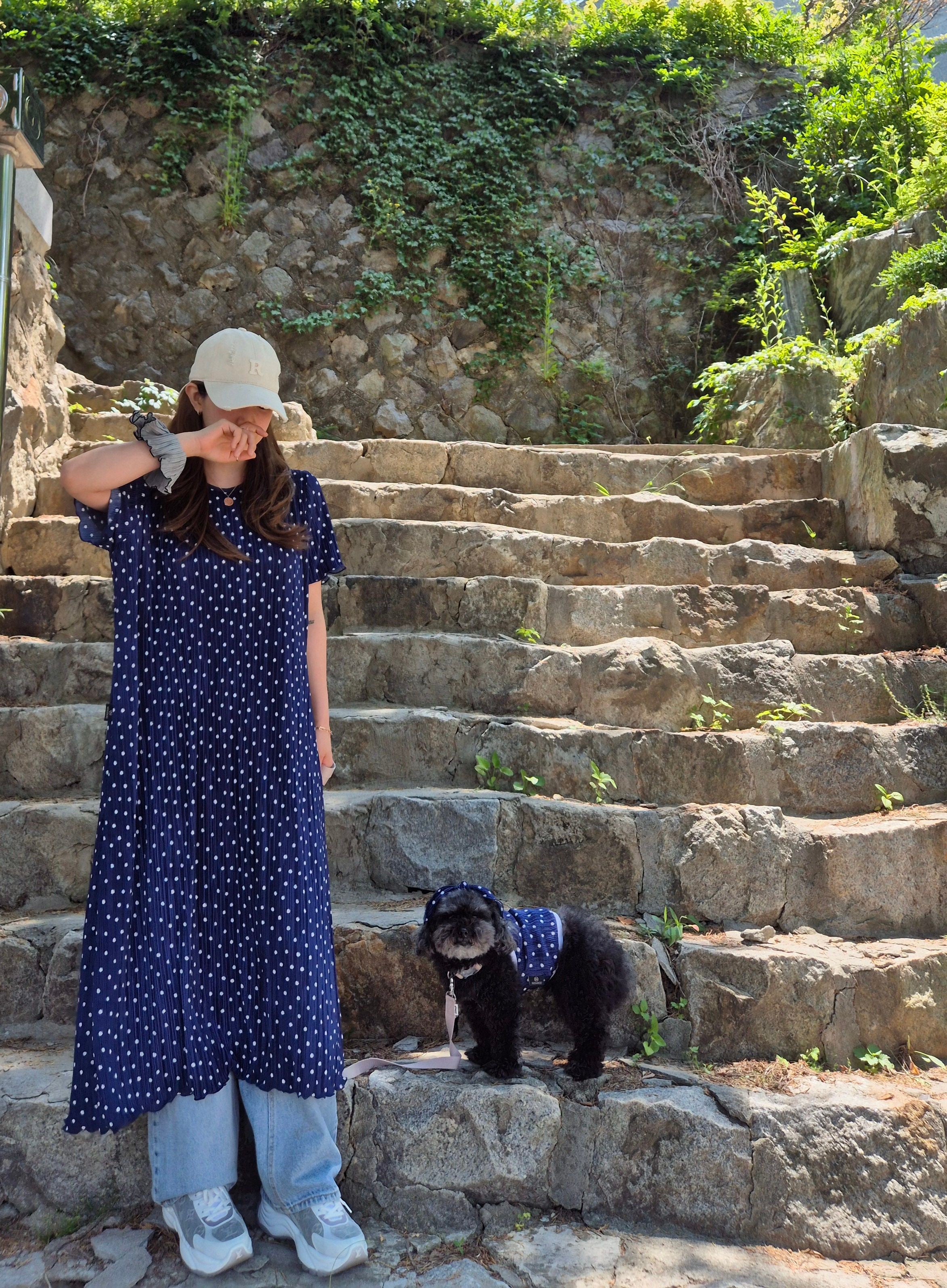 【予約】ドットワンピース　オソロ　わんことペアルック〈nounnou〉韓国 韓国犬服 ドッグウェア