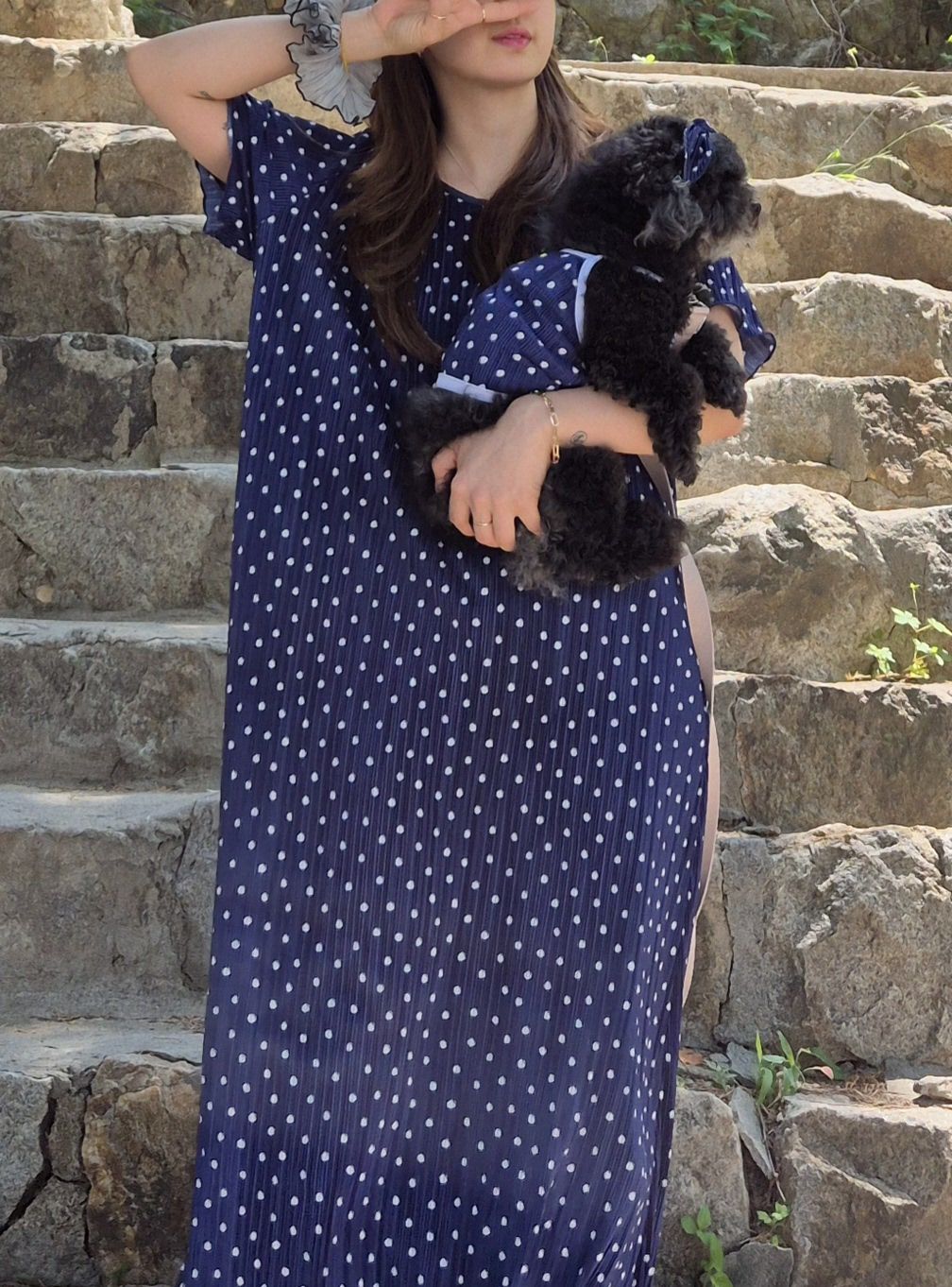 【予約】ドットワンピース　オソロ　わんことペアルック〈nounnou〉韓国 韓国犬服 ドッグウェア