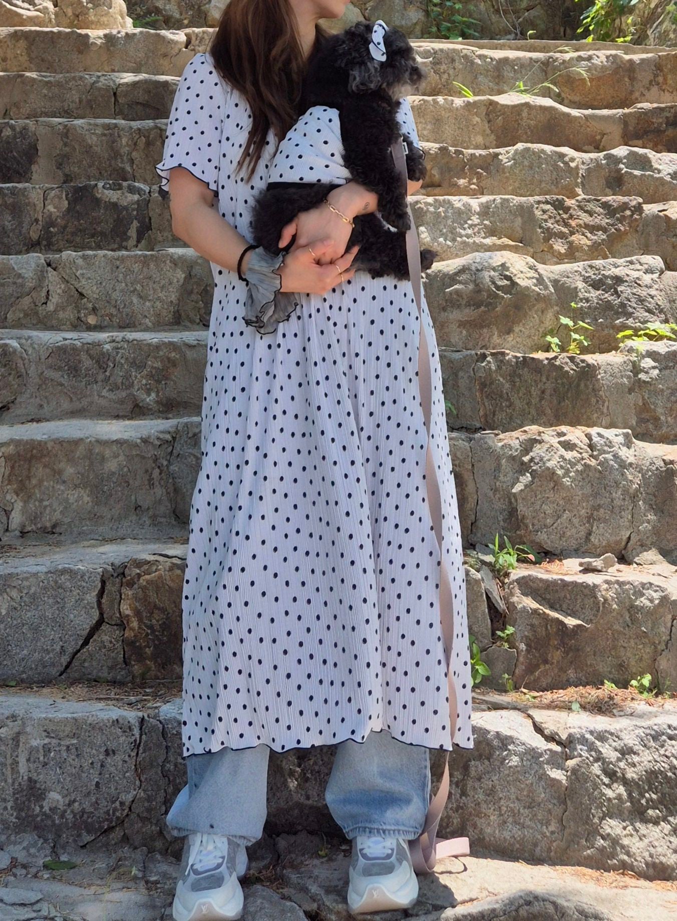 【予約】ドットワンピース　オソロ　わんことペアルック〈nounnou〉韓国 韓国犬服 ドッグウェア