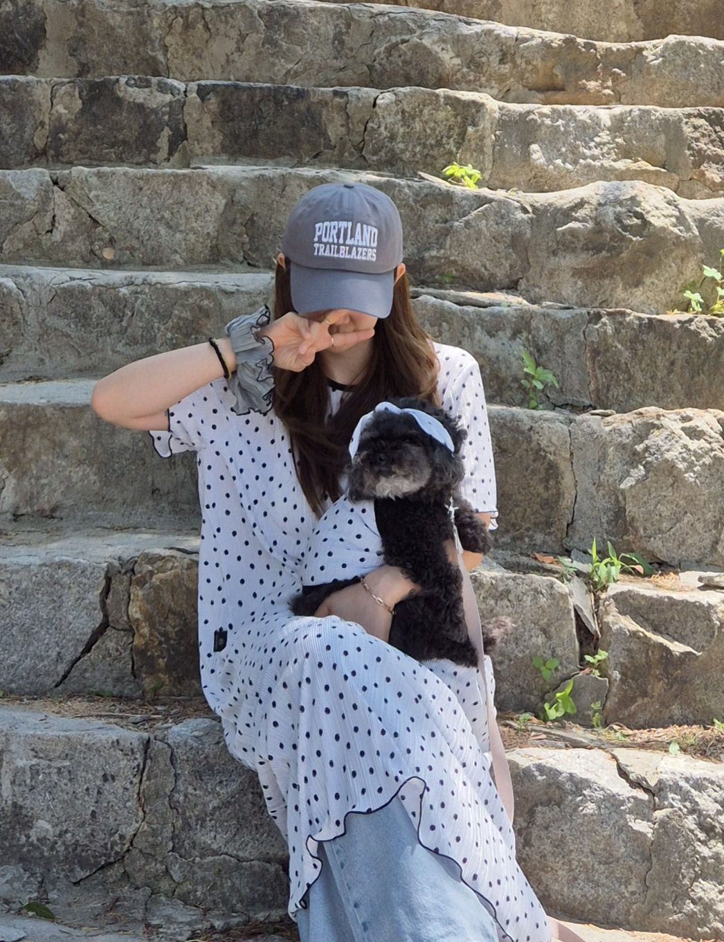 【予約】ドットワンピース　オソロ　わんことペアルック〈nounnou〉韓国 韓国犬服 ドッグウェア