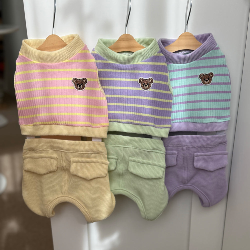 【予約】キャンディーベア2wayパンツセット〈apple〉韓国 韓国犬服 ドッグウェア