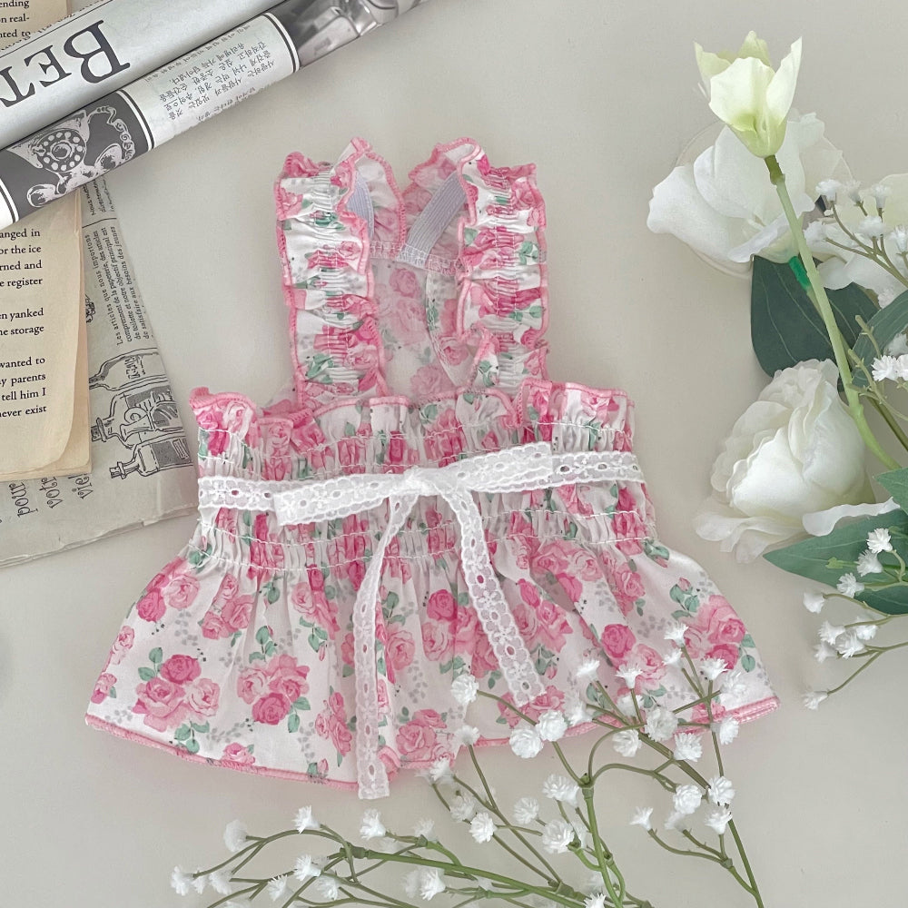 【予約】ローズスモックワンピース〈HugMe〉 韓国 韓国犬服 ドッグウェア