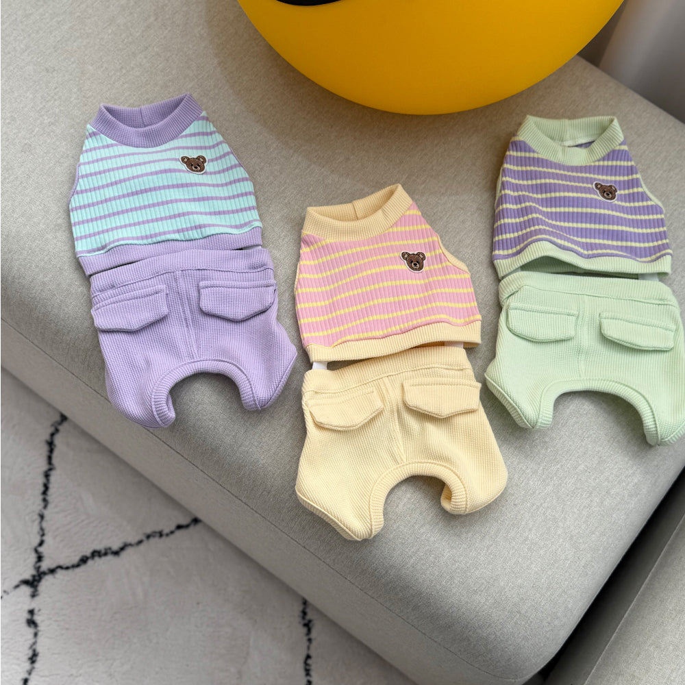 【予約】キャンディーベア2wayパンツセット〈apple〉韓国 韓国犬服 ドッグウェア