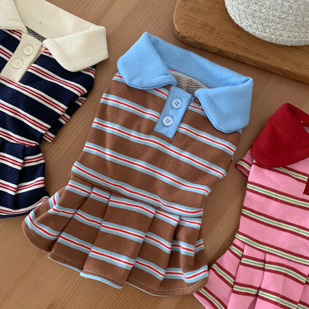 【予約】カラーストライプワンピース〈Frei〉韓国 韓国犬服 ドッグウェア