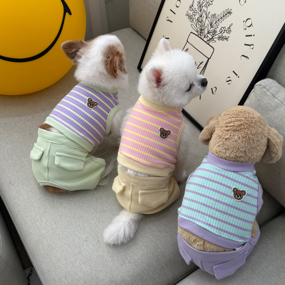 【予約】キャンディーベア2wayパンツセット〈apple〉韓国 韓国犬服 ドッグウェア