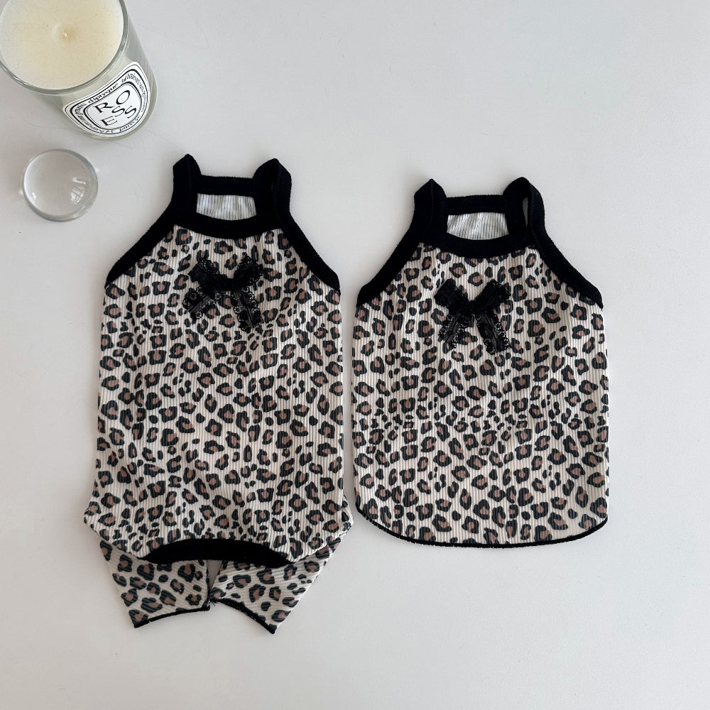 【予約】ヒョウ柄キャミソール／オールインワン〈LazyPet〉 韓国 韓国犬服 ドッグウェア