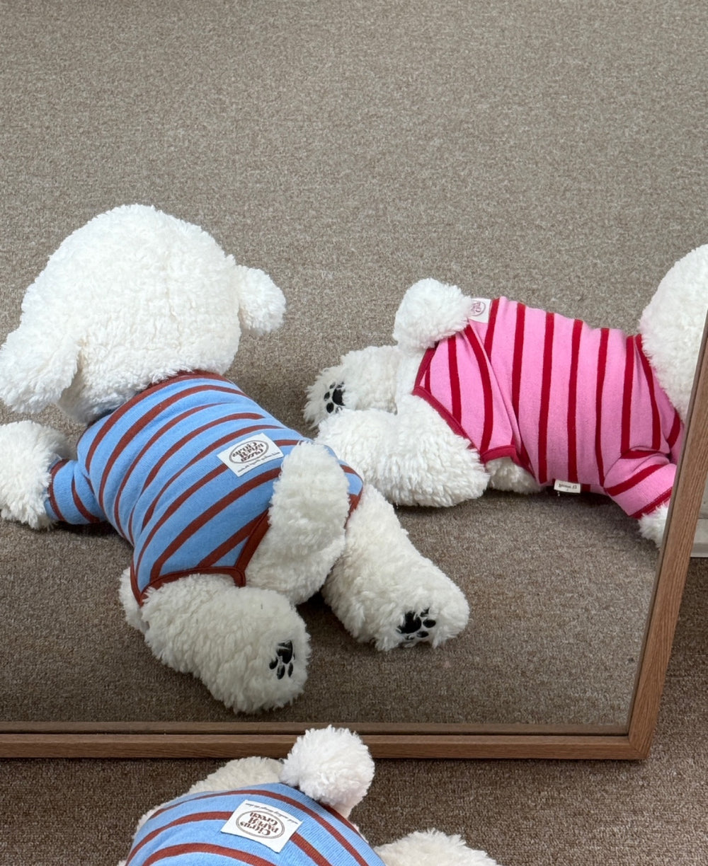 【予約】シンプルストライプオールインワン〈DearMeong〉韓国　韓国犬服　ドッグウェア