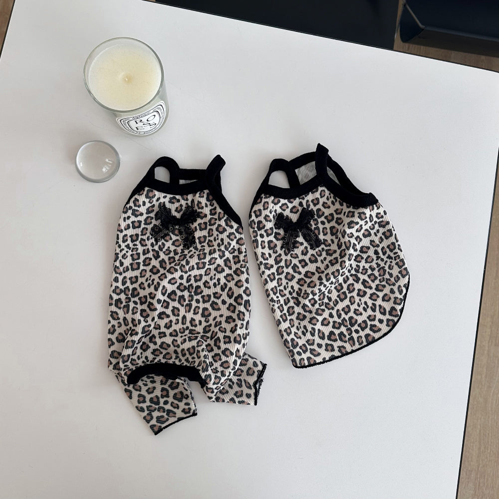 【予約】ヒョウ柄キャミソール／オールインワン〈LazyPet〉 韓国 韓国犬服 ドッグウェア