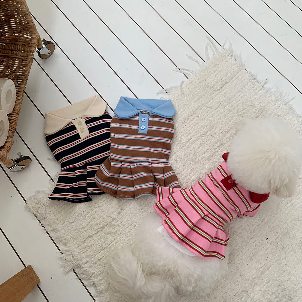 【予約】カラーストライプワンピース〈Frei〉韓国 韓国犬服 ドッグウェア
