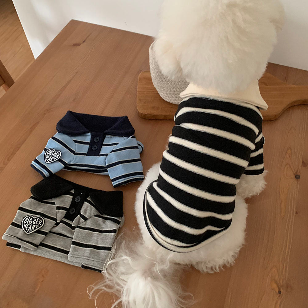 【予約】ハートストライプカラーTシャツ〈Frei〉韓国 韓国犬服 ドッグウェア