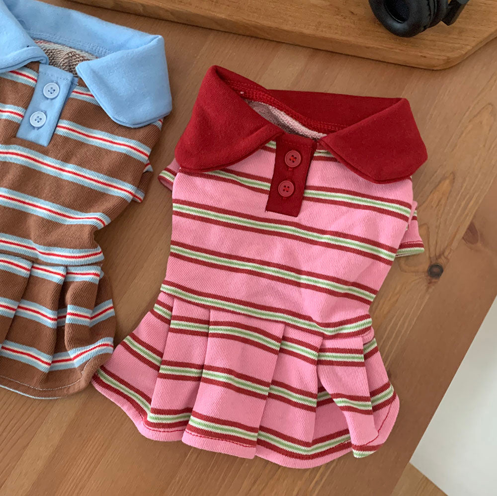 【予約】カラーストライプワンピース〈Frei〉韓国 韓国犬服 ドッグウェア