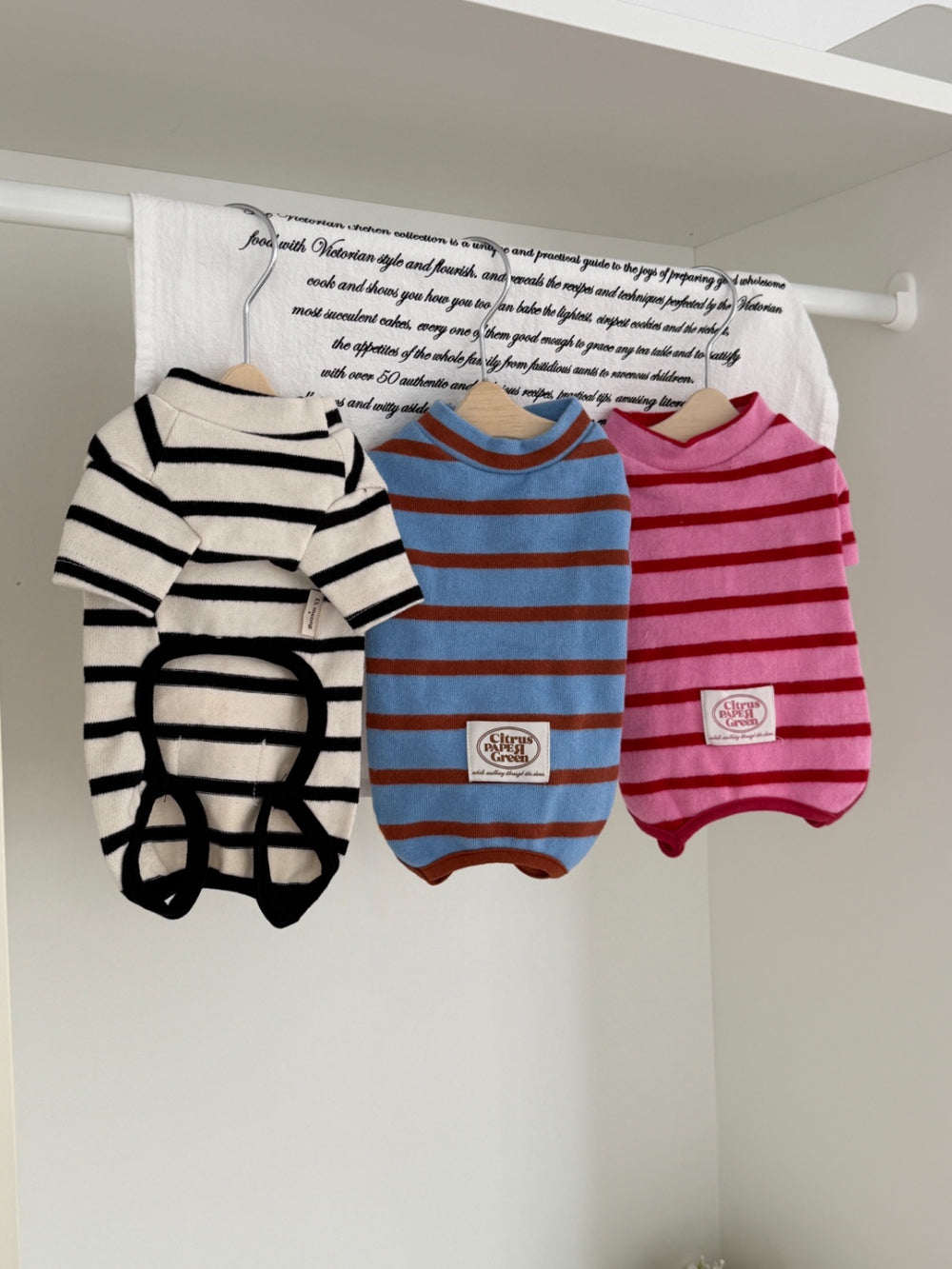 【予約】シンプルストライプオールインワン〈DearMeong〉韓国　韓国犬服　ドッグウェア