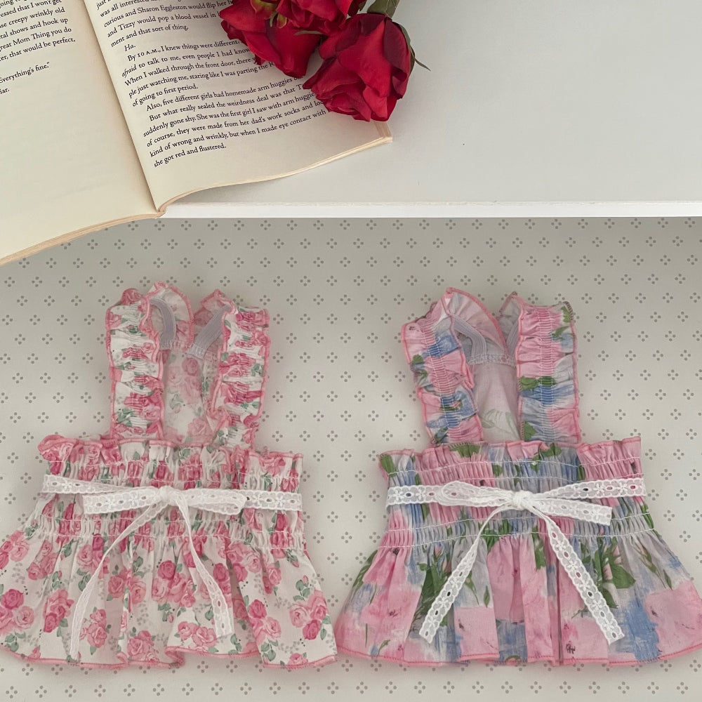 【予約】ローズスモックワンピース〈HugMe〉 韓国 韓国犬服 ドッグウェア